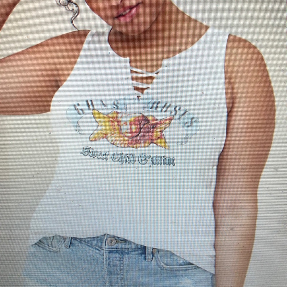 TORRID size 4 = 4x Guns 'n Roses lace up graphic ivory tank Sweet Child o' Mine